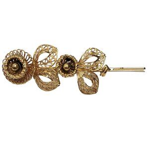 Corocraft Vintage Gold Tone Long Stem Flower Brooch, Signed